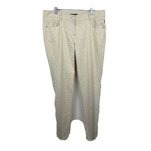 Atelier Gardeur Pants 12 Womens Beige Ivory Print Sheen Cotton Blend Mid Rise